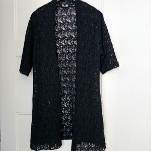 Eileen Fisher Black Lace Cardigan sz large petite